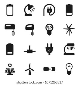Flat vector icon set - table lamp vector, battery, connect, connection, solar panel, windmill, power plug, mixer, bulb