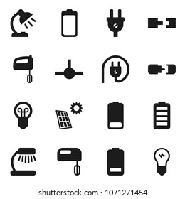 Flat vector icon set - table lamp vector, battery, connect, connection, solar panel, power plug, mixer, bulb