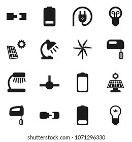 Flat vector icon set - table lamp vector, battery, connect, connection, solar panel, windmill, power plug, mixer, bulb