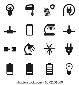 Flat vector icon set - table lamp vector, battery, connect, connection, solar panel, windmill, power plug, mixer, bulb