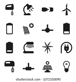 Flat vector icon set - table lamp vector, battery, connect, connection, solar panel, windmill, power plug, mixer, bulb