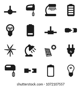 Flat vector icon set - table lamp vector, battery, connect, connection, solar panel, windmill, power plug, mixer, bulb
