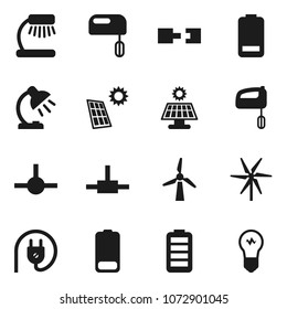 Flat vector icon set - table lamp vector, battery, connect, connection, solar panel, windmill, power plug, mixer, bulb
