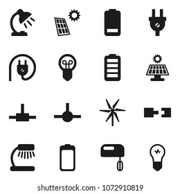 Flat vector icon set - table lamp vector, battery, connect, connection, solar panel, windmill, power plug, mixer, bulb
