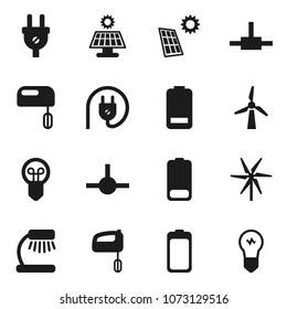 Flat vector icon set - table lamp vector, battery, connect, solar panel, windmill, power plug, mixer, bulb