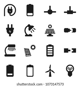 Flat vector icon set - table lamp vector, battery, connect, connection, solar panel, windmill, power plug, bulb