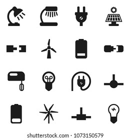 Flat vector icon set - table lamp vector, battery, connect, connection, solar panel, windmill, power plug, mixer, bulb