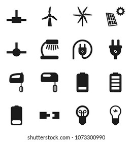 Flat vector icon set - table lamp vector, battery, connect, connection, solar panel, windmill, power plug, mixer, bulb