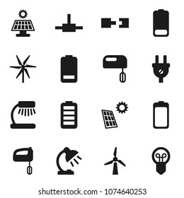 Flat vector icon set - table lamp vector, battery, connect, connection, solar panel, windmill, power plug, mixer, bulb