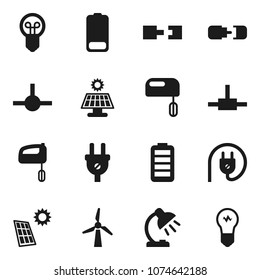Flat vector icon set - table lamp vector, battery, connect, connection, solar panel, windmill, power plug, mixer, bulb