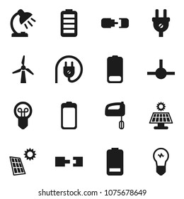 Flat vector icon set - table lamp vector, battery, connect, connection, solar panel, windmill, power plug, mixer, bulb