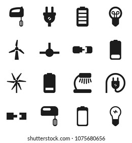 Flat vector icon set - table lamp vector, battery, connect, connection, windmill, power plug, mixer, bulb