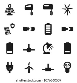 Flat vector icon set - table lamp vector, battery, connect, connection, solar panel, windmill, power plug, mixer, bulb