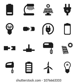 Flat vector icon set - table lamp vector, battery, connect, connection, solar panel, windmill, power plug, mixer, bulb