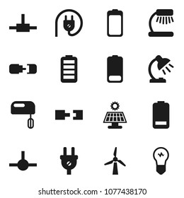 Flat vector icon set - table lamp vector, battery, connect, connection, solar panel, windmill, power plug, mixer, bulb