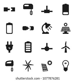 Flat vector icon set - table lamp vector, battery, connect, connection, solar panel, windmill, power plug, mixer, bulb