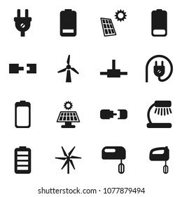 Flat vector icon set - table lamp vector, battery, connect, connection, solar panel, windmill, power plug, mixer