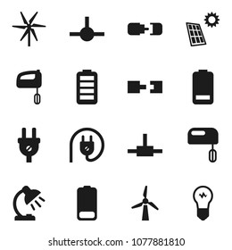 Flat vector icon set - table lamp vector, battery, connect, connection, solar panel, windmill, power plug, mixer, bulb