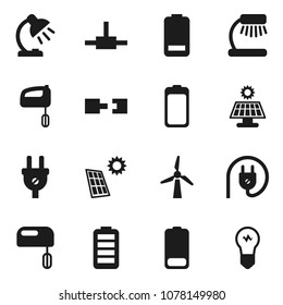 Flat vector icon set - table lamp vector, battery, connect, connection, solar panel, windmill, power plug, mixer, bulb