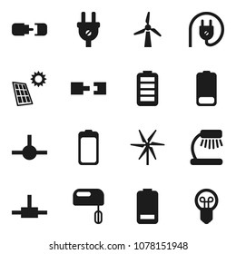 Flat vector icon set - table lamp vector, battery, connect, connection, solar panel, windmill, power plug, mixer, bulb