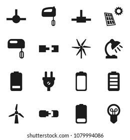 Flat vector icon set - table lamp vector, battery, connect, connection, solar panel, windmill, power plug, mixer, bulb
