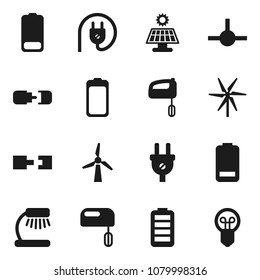 Flat vector icon set - table lamp vector, battery, connect, connection, solar panel, windmill, power plug, mixer, bulb