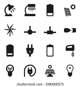 Flat vector icon set - table lamp vector, battery, connect, connection, solar panel, windmill, power plug, mixer, bulb
