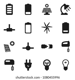 Flat vector icon set - table lamp vector, battery, connect, connection, solar panel, windmill, power plug, mixer, bulb