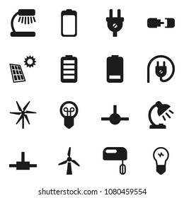 Flat vector icon set - table lamp vector, battery, connect, connection, solar panel, windmill, power plug, mixer, bulb