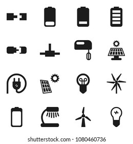 Flat vector icon set - table lamp vector, battery, connect, connection, solar panel, windmill, power plug, mixer, bulb