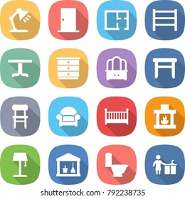 flat vector icon set - table lamp vector, door, plan, rack, chest of drawers, dresser, stool, chair, armchair, crib, fireplace, floor, utility room, toilet, kitchen cleaning