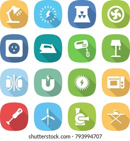 flat vector icon set - table lamp vector, lightning, nuclear power, cooler fan, socket, iron, mixer, floor, magnetic field, magnet, solar, grill oven, blender, windmill, water pump, board