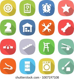 flat vector icon set - target vector, report, alarm clock, star, chess horse, warehouse, pencil wrench, bone, drawbridge, stairs, Chair for babies, garlic clasp, walnut crack, pasta, washing machine