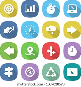 flat vector icon set - target vector, graph, stopwatch, notebook, up down arrow, lightning, cloud service, right, left, geo pin, route, signpost, compass, recycle, browser window