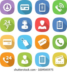 flat vector icon set - target audience vector, card, clipboard, call, 24 7, center, woman, credit, label, sale, phone, support manager