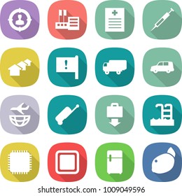 flat vector icon set - target audience vector, store, recipe, syringe, houses, important flag, shipping, car, plane, suitcase, baggage get, pool, cpu, cutting board, fridge, lemon