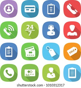 flat vector icon set - target audience vector, card, clipboard, phone, call, 24 7, center, woman, credit, label, sale, support manager