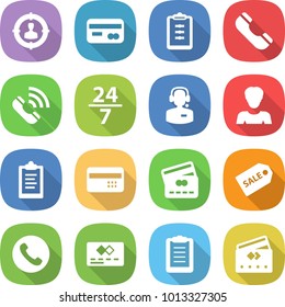 flat vector icon set - target audience vector, card, clipboard, phone, call, 24 7, center, woman, credit, sale label