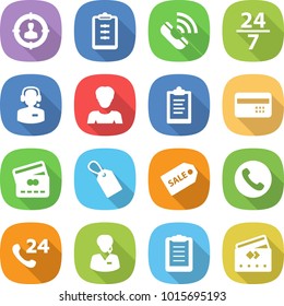 flat vector icon set - target audience vector, clipboard, call, 24 7, center, woman, credit card, label, sale, phone, support manager