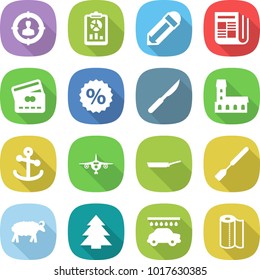 flat vector icon set - target audience vector, report, pencil, newspaper, credit card, percent, scalpel, mansion, anchor, plane, pan, spatula, sheep, spruce, car wash, paper towel