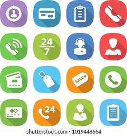 flat vector icon set - target audience vector, card, clipboard, phone, call, 24 7, center, woman, credit, label, sale, support manager