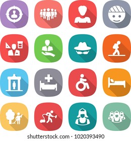 flat vector icon set - target audience vector, team, woman, bandaged head, architector, client, confidential, tourist, detector, hospital, invalid, bed, garden cleaning, vacuum cleaner, outsource