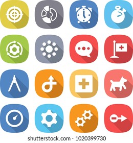 flat vector icon set - target vector, circle diagram, alarm clock, stopwatch, around gear, round, balloon, medical flag, drawing compasses, trip, first aid, dog, barometer, gears, electron