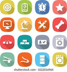flat vector icon set - target vector, report, alarm clock, star, monitor arrow, table lamp, pencil wrench, bone, drawbridge, block wall, check in, washing machine, garlic clasp, walnut crack, pasta