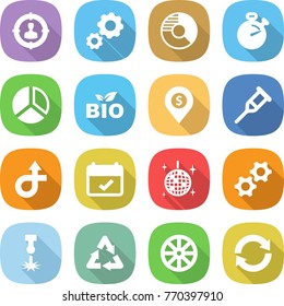 Flat Vector Icon Set - Target Audience Vector, Gear, Circle Diagram, Stopwatch, Bio, Dollar Pin, Crutch, Trip, Terms, Disco Ball, Gears, Laser, Recycle, Wheel, Reload