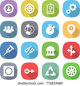 Flat Vector Icon Set - Target Audience Vector, Report, Gear, Group, Circle Diagram, Stopwatch, Dollar Pin, Crutch, Goverment House, Route, Ring Button, Electron, Recycle, Wheel