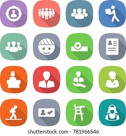 flat vector icon set - target audience vector, team, group, courier, bandaged head, reflector, anamnesis, hospital recieption, client, support manager, tourist, check in, Chair for babies, cleaner