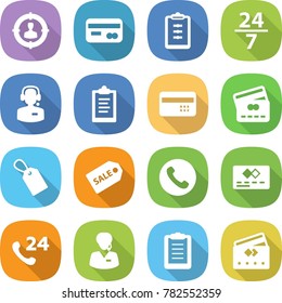 flat vector icon set - target audience vector, card, clipboard, 24 7, call center, credit, label, sale, phone, support manager