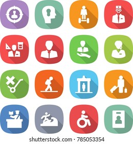 flat vector icon set - target audience vector, bulb head, hoverboard, doctor, architector, client, support manager, do not trolley sign, tourist, detector, passenger, inspector, surfer, invalid