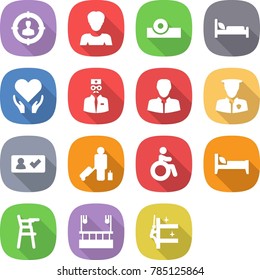 flat vector icon set - target audience vector, woman, head reflector, hospital bed, health care, doctor, client, security man, check in, passenger, invalid, Chair for babies, skysrcapers cleaning